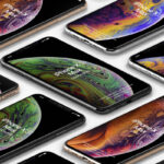 Perspective View of iPhone XS Max in Grid Style Mockup