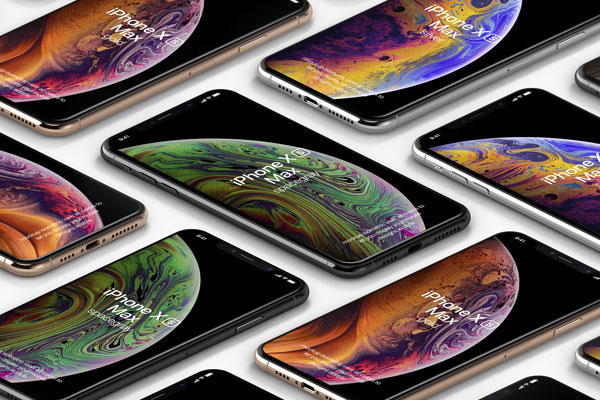 Perspective View of iPhone XS Max in Grid Style Mockup