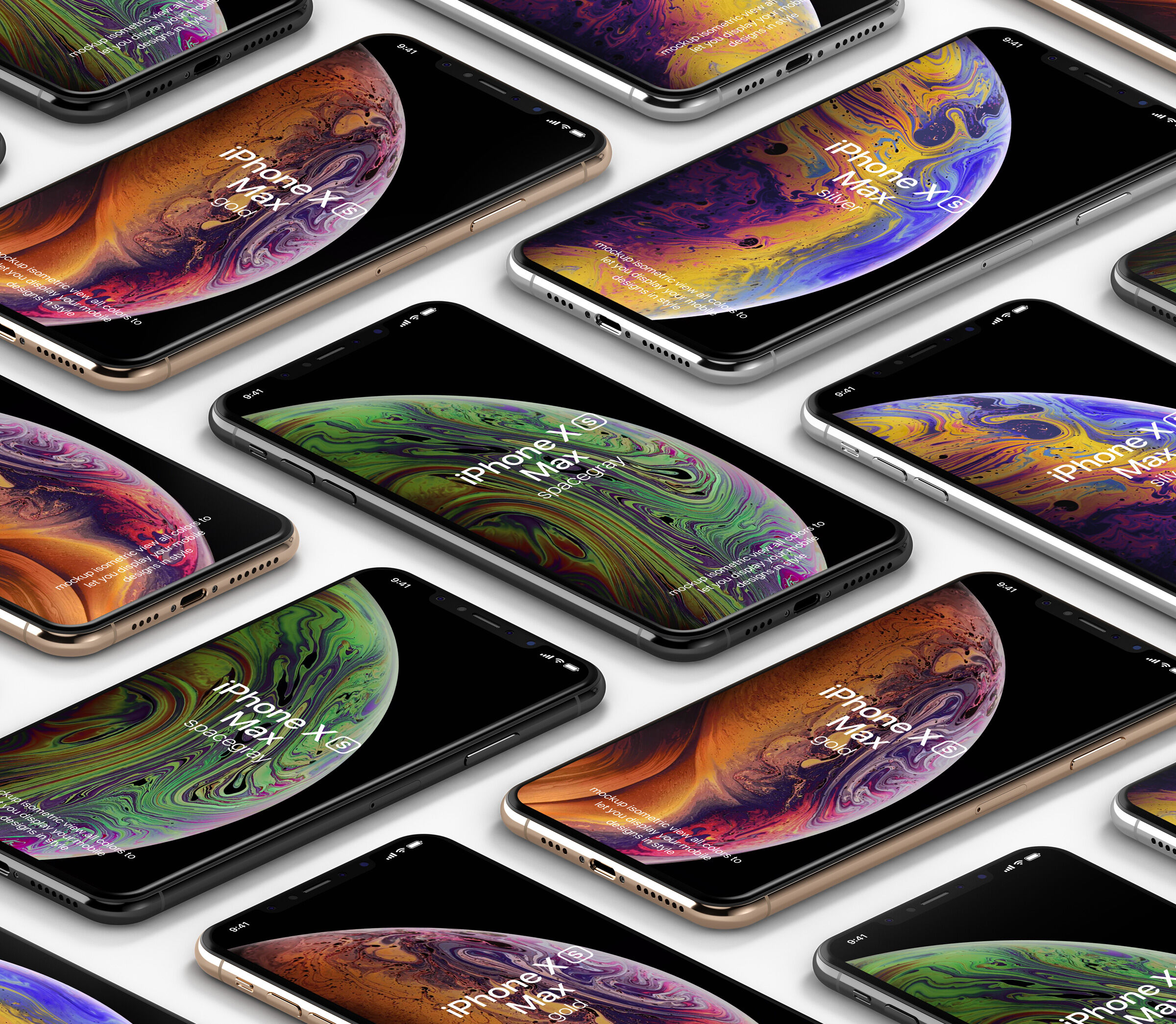 Perspective View of iPhone XS Max in Grid Style Mockup FREE PSD