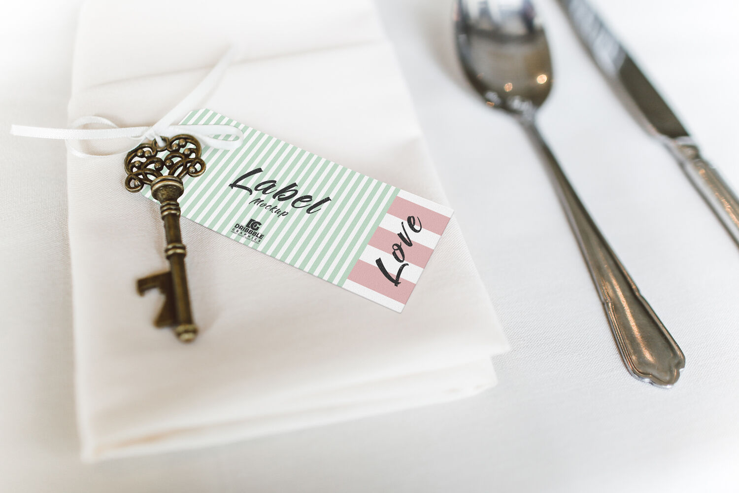 Perspective View of Label Tag on a Napkin Mockup FREE PSD