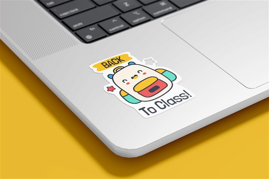 Perspective View of Laptop Sticker Mockup