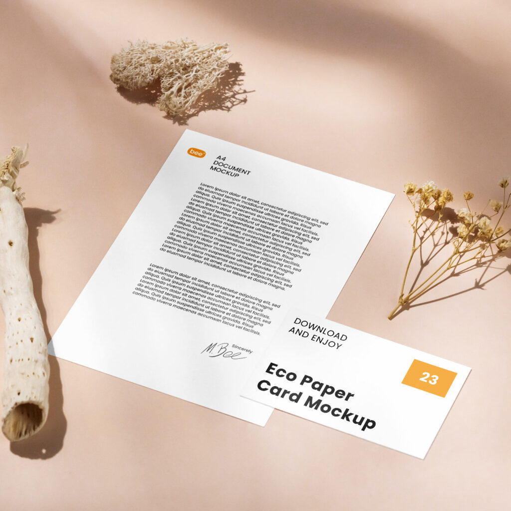 Perspective View of Letterhead Mockup with Business Card