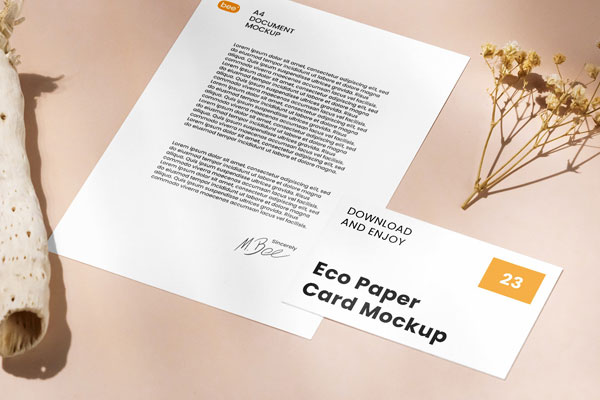 Perspective View of Letterhead Mockup with Business Card