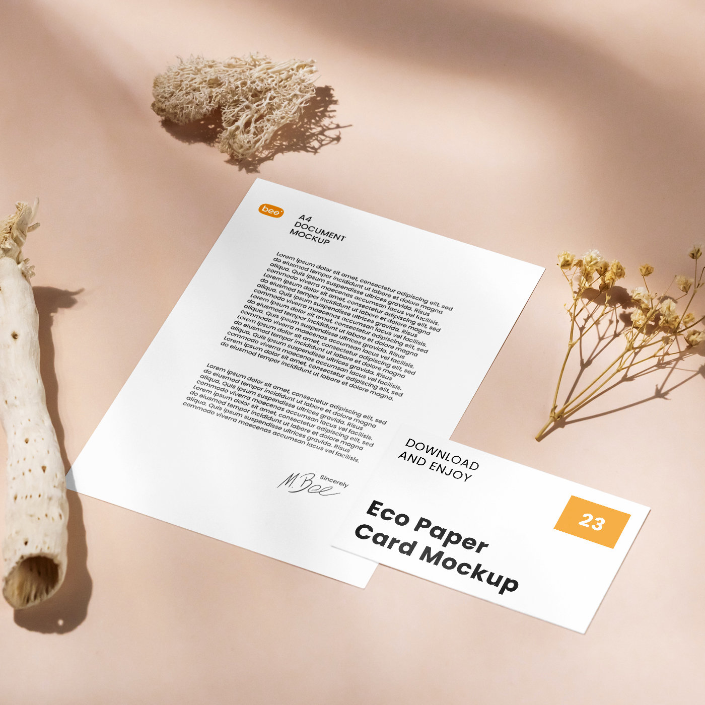 Perspective View of Letterhead Mockup with Business Card FREE PSD