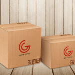 Perspective View of Logos on Two Delivery Packaging Box Mockup