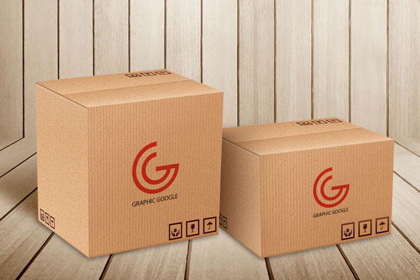 Perspective View of Logos on Two Delivery Packaging Box Mockup