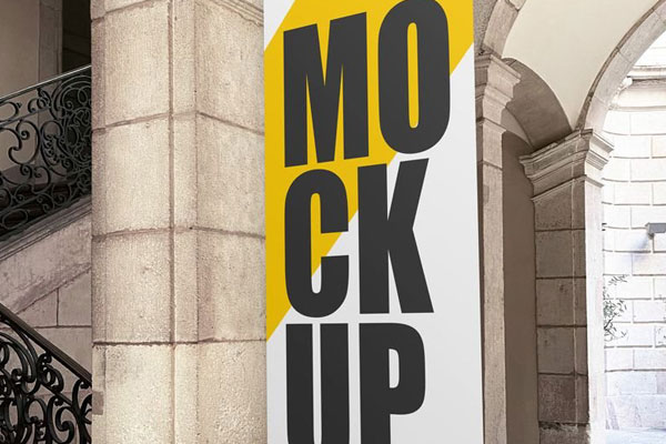 Perspective View of Long Portrait Billboard Mockup