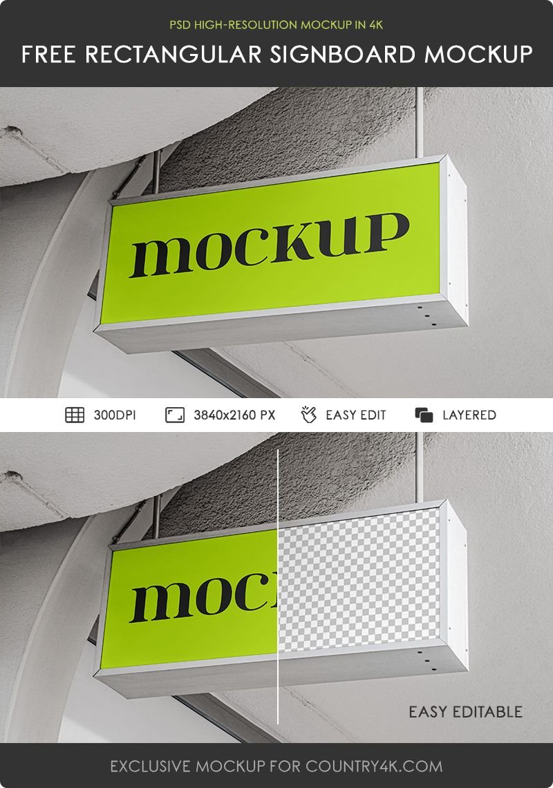 Perspective View of Long Rectangular Signboard Mockup FREE PSD