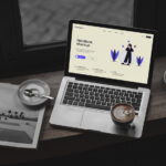 Perspective View of MacBook Mockup in Cafe