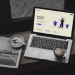 Perspective View of MacBook Mockup in Cafe