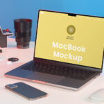 Perspective View of MacBook Mockup in Studio