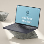 Perspective View of MacBook Mockup on Stone