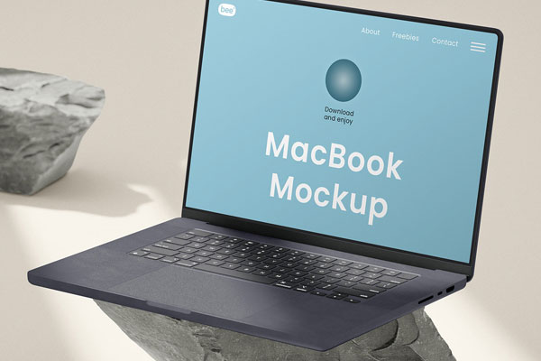 Perspective View of MacBook Mockup on Stone