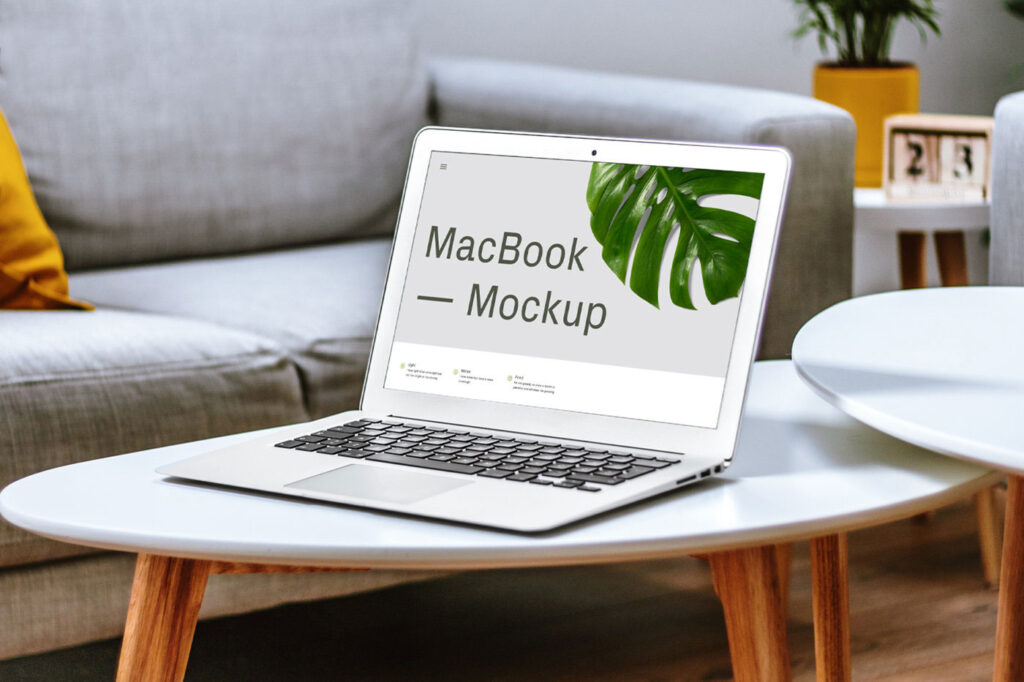 Perspective View of MacBook Mockup on Table