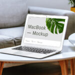 Perspective View of MacBook Mockup on Table