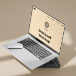 Perspective View of MacBook Mockup with Mouse