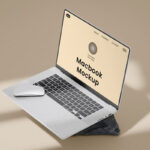 Perspective View of MacBook Mockup with Mouse