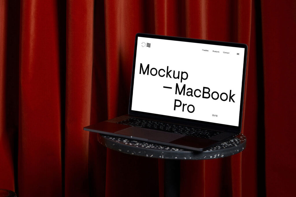 Perspective View of MacBook Pro Mockup on Coffee Table