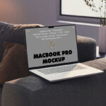 Perspective View of MacBook Pro Mockup on Couch