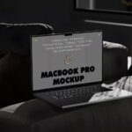 Perspective View of MacBook Pro Mockup on Settee