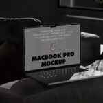 Perspective View of MacBook Pro Mockup on Settee