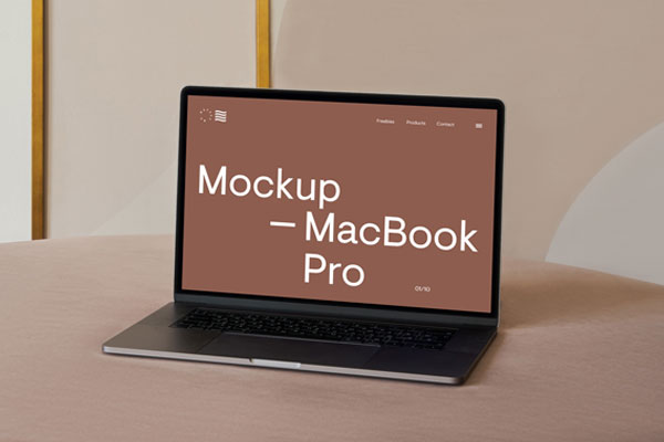 Perspective View of MacBook Pro Mockup on Sofa