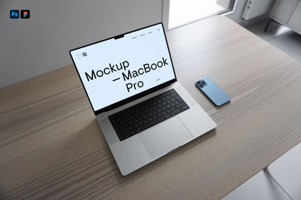 Perspective View of MacBook Pro Mockup on Table