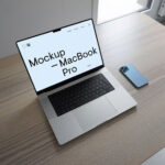 Perspective View of MacBook Pro Mockup on Table