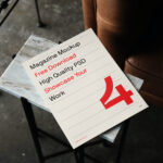 Perspective View of Magazine Mockup on Marble Table