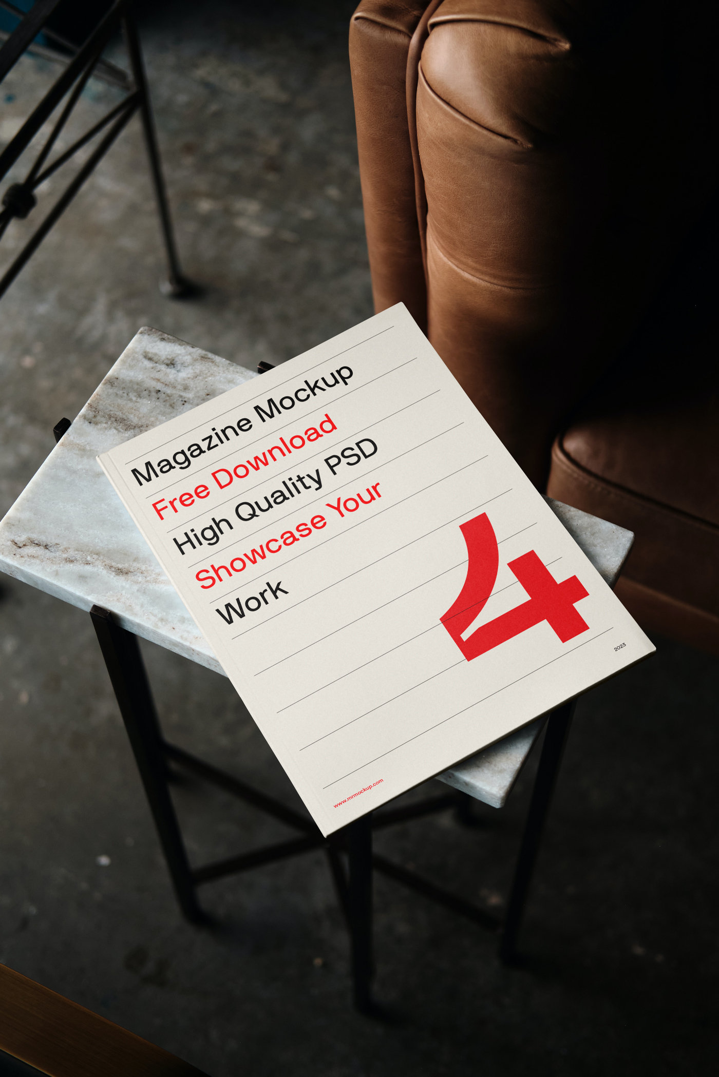 Perspective View of Magazine Mockup on Marble Table FREE PSD
