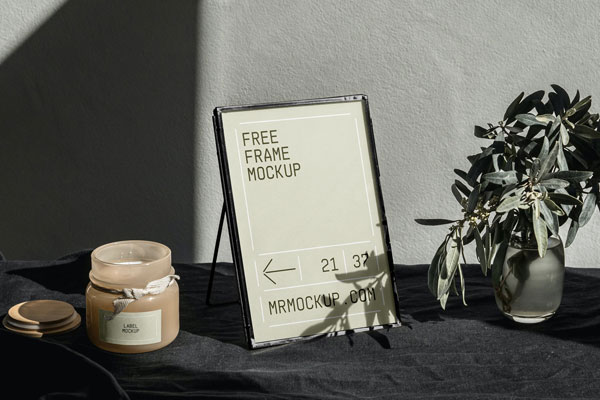 Perspective View of Mini Gold Frame Mockup Featuring Flower