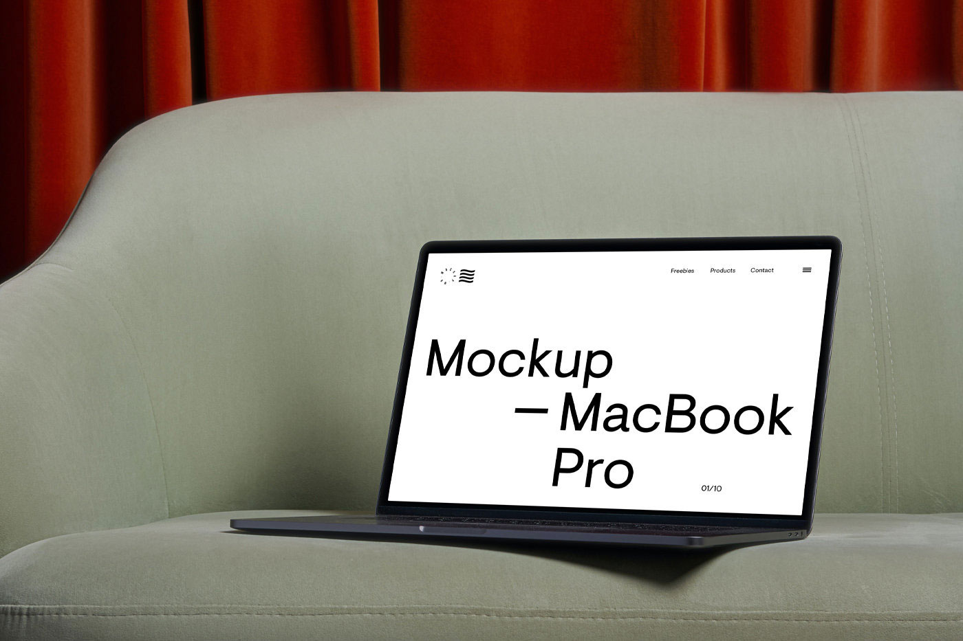 Perspective View of Modern MacBook Pro Mockup on Sofa FREE PSD