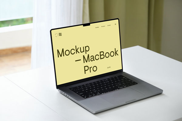 Perspective View of Modern MacBook Pro Scene Mockup