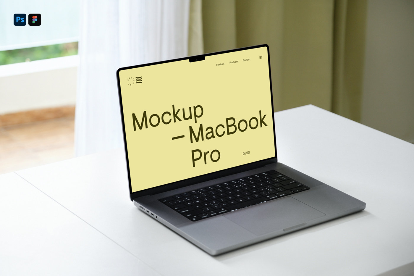 Perspective View of Modern MacBook Pro Scene Mockup FREE PSD