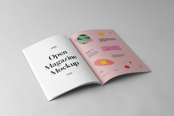 Perspective View of Open A4 Magazine Mockup