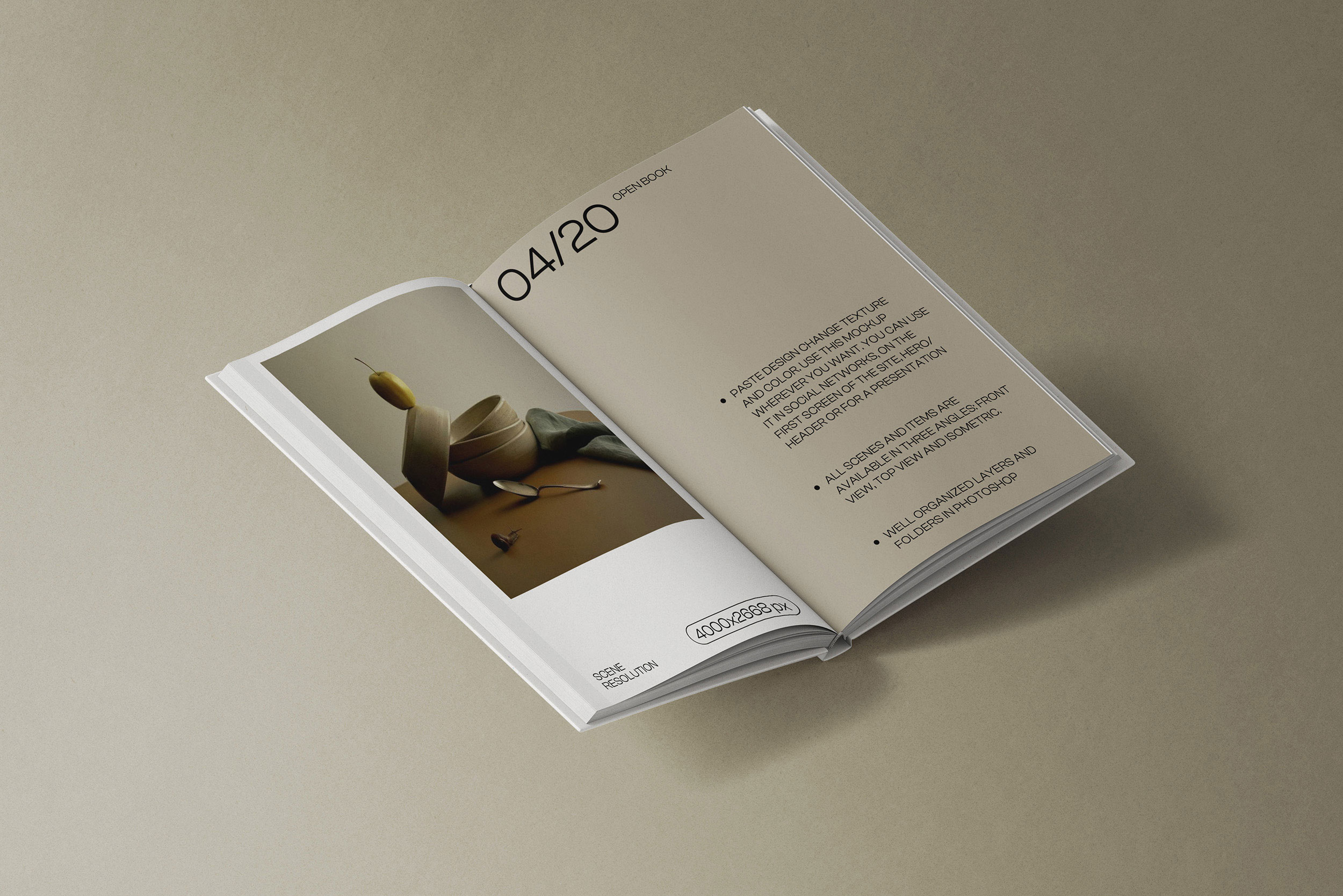 Free Perspective View of Open Hard Cover Book Mockup PSD Template