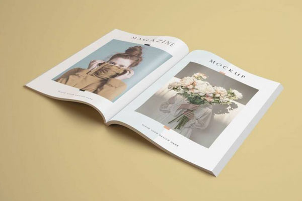 Perspective View of Opened A4 Magazine Mockup