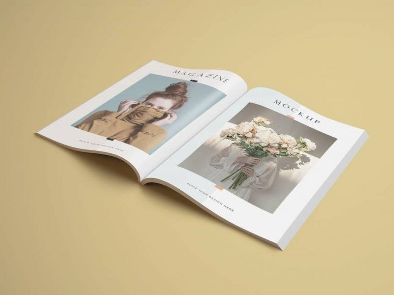 Perspective View of Opened A4 Magazine Mockup