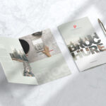 Perspective View of Opened and Closed Bi-fold Brochures Mockup