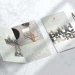 Perspective View of Opened and Closed Bi-fold Brochures Mockup