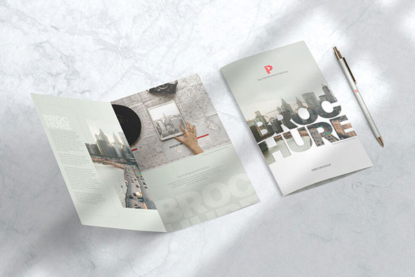 Perspective View of Opened and Closed Bi-fold Brochures Mockup