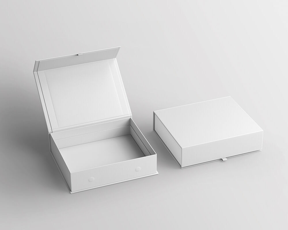 Perspective View of Opened and Closed Magnetic Gift Boxes Mockup