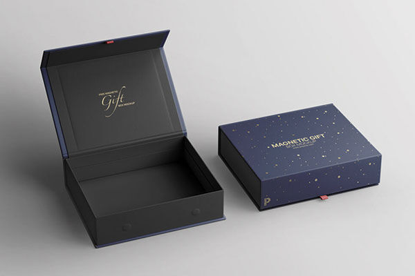 Perspective View of Opened and Closed Magnetic Gift Boxes Mockup