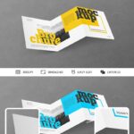 Perspective View of Opened Square Trifold Brochure Mockup