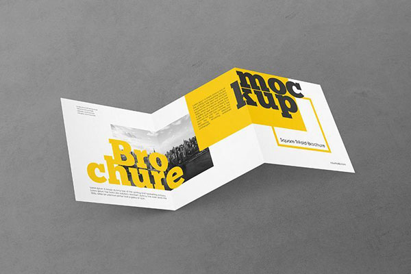 Perspective View of Opened Square Trifold Brochure Mockup