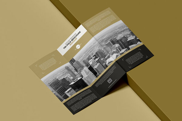 Perspective View of Opened Trifold Brochure Mockup