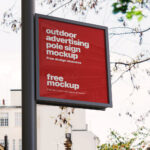 Perspective View of Outdoor Advertising Pole Sign Mockup