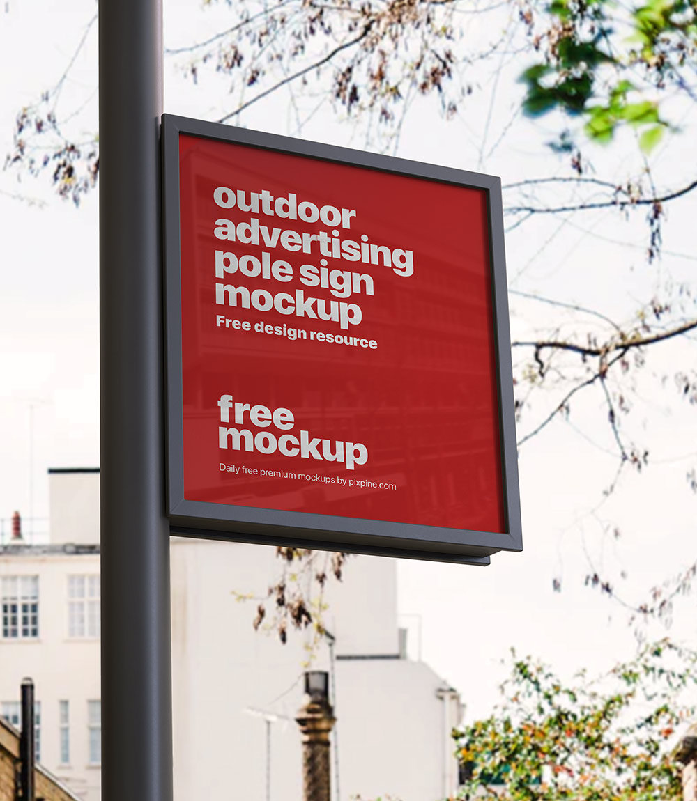 Perspective View of Outdoor Advertising Pole Sign Mockup FREE PSD