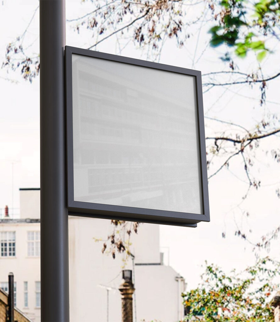 Perspective View of Outdoor Advertising Pole Sign Mockup