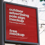 Perspective View of Outdoor Advertising Pole Sign Mockup